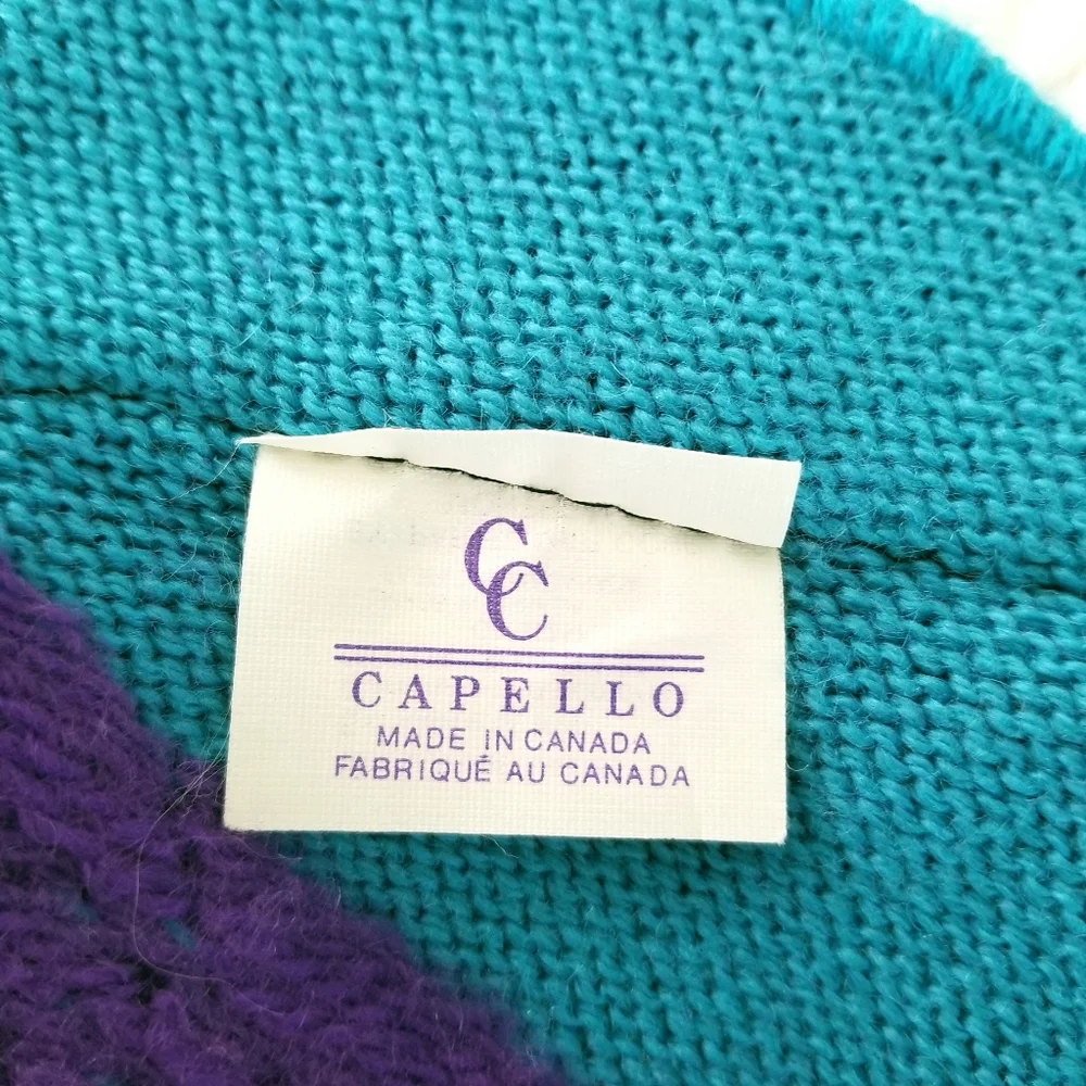 Capello Teal Patterned Wool Ski Winter Hat Made In Canada